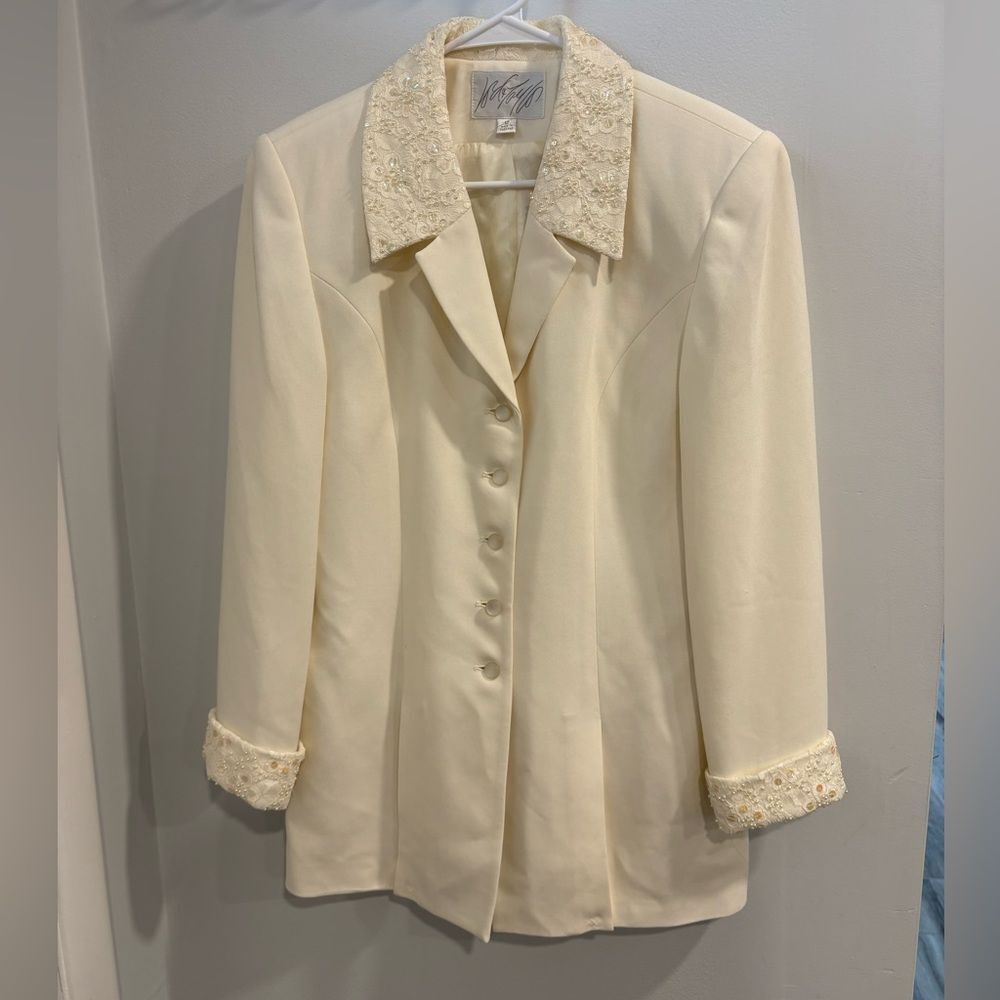 Lord & Taylor Ivory Blazer with Lace Accents
